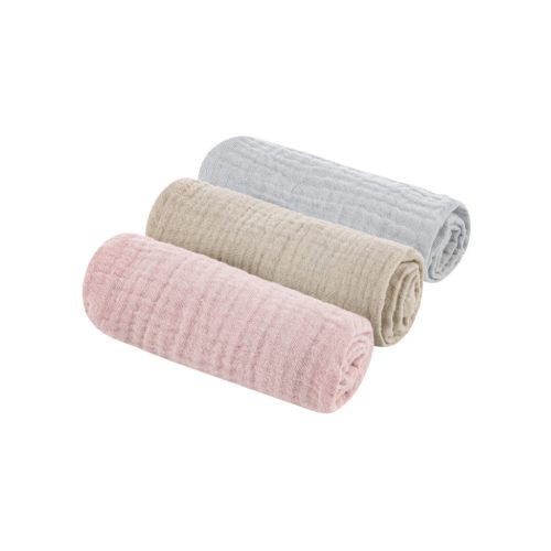 Muszlin Textil Pelenka (3 pack) Grey/Beige/Pink