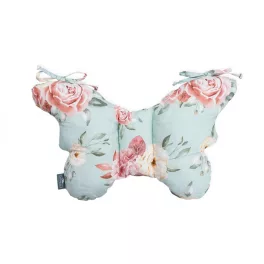 Sleepee Butterfly anti-shock pillangó babapárna Fiore (kék virágos) mintával, rázkódás elleni fejtámasztó babapárna babakocsiba és autósülésbe