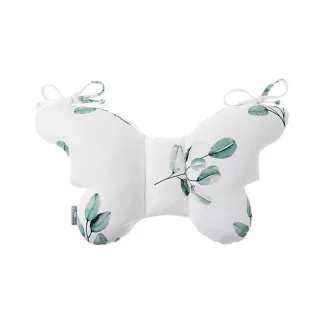 Sleepee Butterfly anti-shock pillangó babapárna Eucalyptus (zöld leveles) mintával, rázkódás elleni fejtámasztó babapárna babakocsiba és autósülésbe