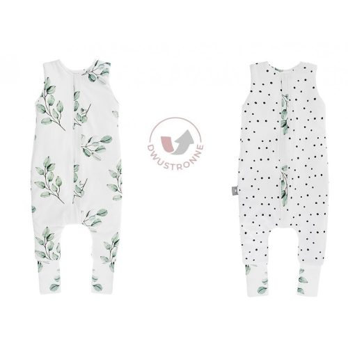 Sleepee kifordítható téli tipegő gyermek hálózsák 3-4 év (M), pamut borítás, zöld eukaliptusz és pöttyös minta (2.5 TOG)