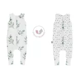 Sleepee kifordítható téli tipegő baba hálózsák 1-2 év (S), pamut borítás, zöld eukaliptusz és pöttyös minta (2.5 TOG)