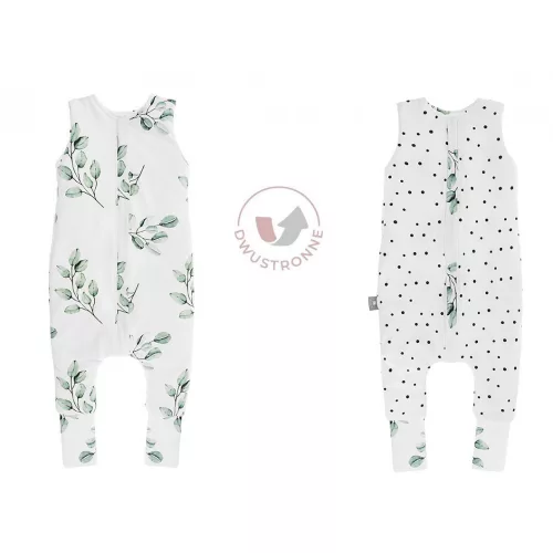 Sleepee kifordítható téli tipegő baba hálózsák 1-2 év (S), pamut borítás, zöld eukaliptusz és pöttyös minta (2.5 TOG)