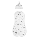 Sleepee First Step újszülött baba pólya, puha pamut anyagból, Black Dots fekete pöttyös mintával (0.5 TOG)