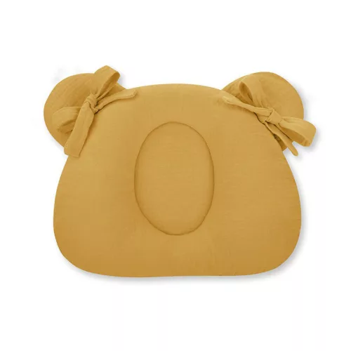 Sleepee muszlin ergonomikus babapárna laposfejűség ellen sunflower (sárga) színben, maci formájú légáteresztő fejpárna babáknak