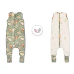 Sleepee kifordítható téli tipegő baba hálózsák 1-2 év (S), pamut borítás, zöld Bohemian Green és bézs virágos minta (2.5 TOG)