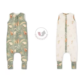 Sleepee kifordítható téli tipegő baba hálózsák 1-2 év (S), pamut borítás, zöld Bohemian Green és bézs virágos minta (2.5 TOG)