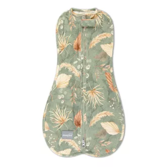 Sleepee First Step újszülött baba pólya, puha pamut anyagból, zöld leveles (Bohemian Green) mintával (0.5 TOG)