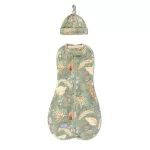 Sleepee First Step újszülött baba pólya, puha pamut anyagból, zöld leveles (Bohemian Green) mintával (0.5 TOG)