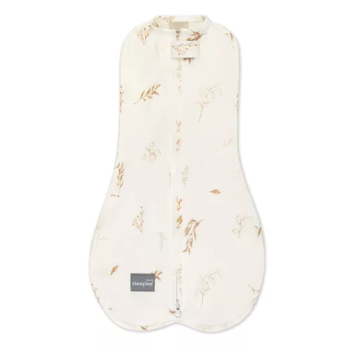 Sleepee First Step újszülött baba pólya, puha pamut anyagból, bézs leveles (Bohemian Botanic) mintával (0.5 TOG)