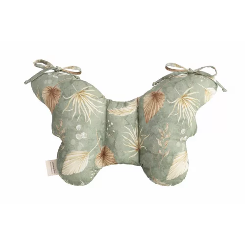 Sleepee Butterfly anti-shock pillangó babapárna Bohemian Green (zöld, leveles) mintával, rázkódás elleni fejtámasztó babapárna babakocsiba és autósülésbe