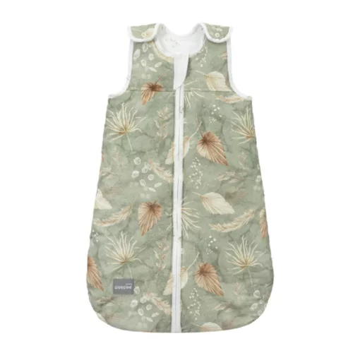 Sleepee NewBorn újszülött hálózsák 0-4 hó, bélelt pamut, zöld leveles (Bohemian Green) mintával (2.5 TOG)
