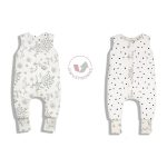 Sleepee kifordítható téli tipegő hálózsák lábbal 6-12 hó (XS méret), virágos Bloom és pöttyös Black Dots minta (2.5 TOG)