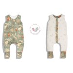 Sleepee kifordítható téli tipegő hálózsák 6-12 hó (XS), pamut borítás, zöld és krém virágos minta (2.5 TOG)