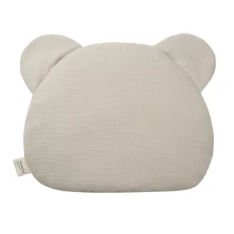Sleepee muszlin Teddy babapárna sand (bézs) színben, maci formájú puha és légáteresztő pamut babapárna