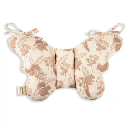 Sleepee Butterfly anti-shock pillangó babapárna Almond (bézs, állatkás) mintával, rázkódás elleni fejtámasztó babapárna babakocsiba és autósülésbe