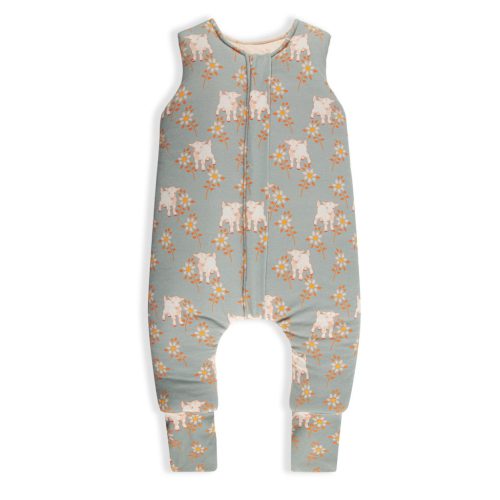 Sleepee kifordítható téli tipegő baba hálózsák 6-12 hó (XS), pamut borítás, kék bárányos Vintage Animals és pöttyös minta (2.5 TOG)
