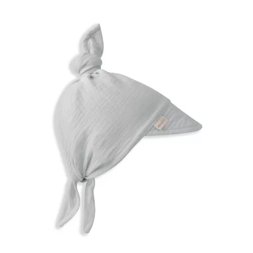 Sleepee muszlin napellenzős baba sapka grey (szürke) színben, hűsítő pamut-muszlin nyári fejfedő árnyékoló silddel babáknak