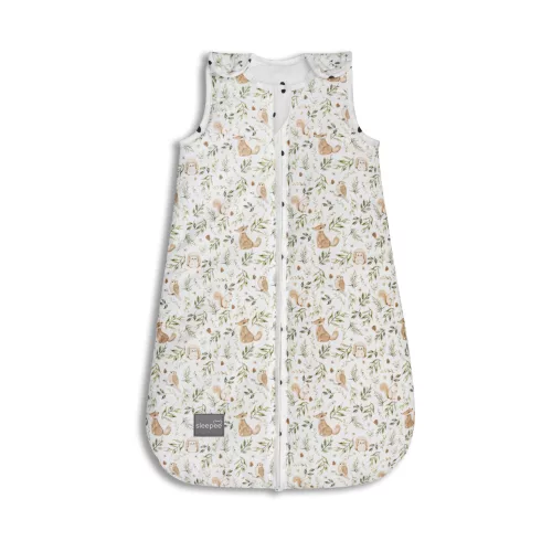 Sleepee NewBorn újszülött hálózsák 0-4 hó, bélelt pamut, bézs erdei állatkás (Ivory Forest) minta (2.5 TOG)