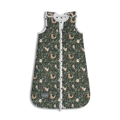 Sleepee NewBorn újszülött baba hálózsák 0-4 hó, bélelt pamut, sötétzöld erdei (Green Forest) minta (2.5 TOG)