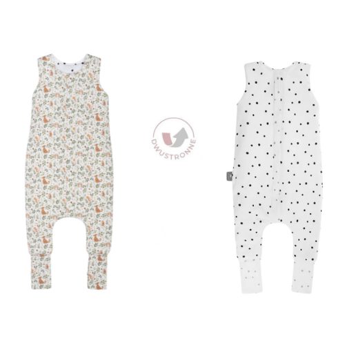 Sleepee kifordítható téli tipegő gyermek hálózsák 3-4 év (M), pamut borítás, bézs erdei Ivory Forest és pöttyös minta (2.5 TOG)