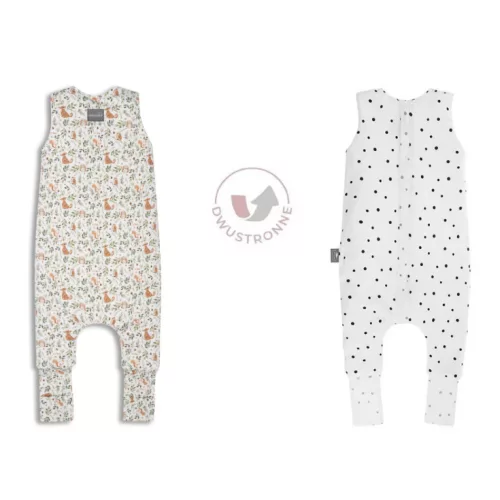 Sleepee kifordítható téli tipegő baba hálózsák 1-2 év (S), pamut borítás, bézs erdei Ivory Forest és pöttyös minta (2.5 TOG)