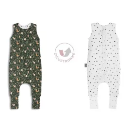 Sleepee kifordítható téli tipegő baba hálózsák 1-2 év (S), pamut borítás, sötétzöld Green Forest és pöttyös minta (2.5 TOG)