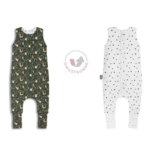 Sleepee kifordítható téli tipegő baba hálózsák 1-2 év (S), pamut borítás, sötétzöld Green Forest és pöttyös minta (2.5 TOG)