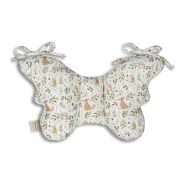 Sleepee Butterfly anti-shock pillangó babapárna Ivory Forest (bézs, erdei mintás) grafikával, rázkódás elleni fejtámasztó babapárna babakocsiba és autósülésbe
