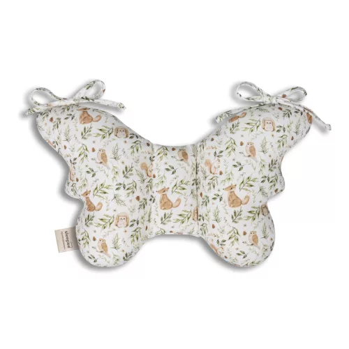 Sleepee Butterfly anti-shock pillangó babapárna Ivory Forest (bézs, erdei mintás) grafikával, rázkódás elleni fejtámasztó babapárna babakocsiba és autósülésbe