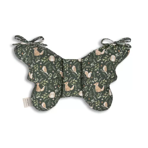 Sleepee Butterfly anti-shock pillangó babapárna Green Forest (zöld, erdei mintás) grafikával, rázkódás elleni fejtámasztó babapárna babakocsiba és autósülésbe