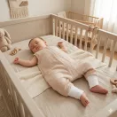 Sleepee muszlin tipegő hálózsák lábbal 1-2 év (S méret), beige homok színbe, szívecskés mintával (1.0 TOG)