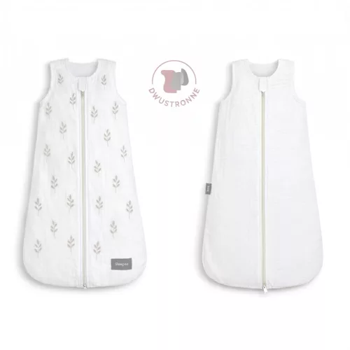 Sleepee újszülött kifordítható muszlin baba hálózsák 0-4 hó (S méret),  fehér színű, barnás levél mintával (1.0 TOG)