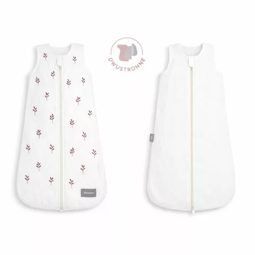 Sleepee kifordítható muszlin baba hálózsák 4-24 hó (M méret), fehér színű, barnás, rezes levél mintával (1.0 TOG)