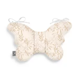 Sleepee Butterfly anti-shock pillangó babapárna Bamboo,  bézs leveles mintával, rázkódás elleni fejtámasztó babapárna babakocsiba és autósülésbe