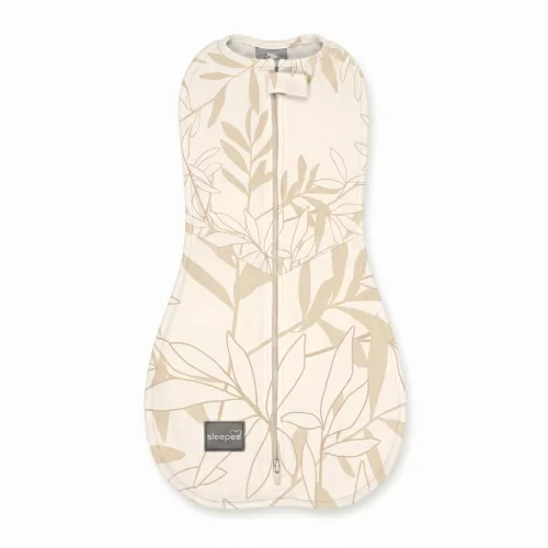 Sleepee First Step újszülött baba pólya, puha pamut anyagból, bézs leveles (Bamboo) mintával (0.5 TOG)