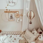 Sleepee M méretű hőlégballon babaszoba dekoráció beige (bézs) színben, kézzel készült függő gyerekszoba dísz és babaváró ajándék